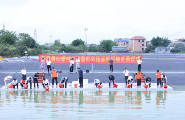 东源县仙塘村红螯螯虾养殖基地投放虾苗仪式现场