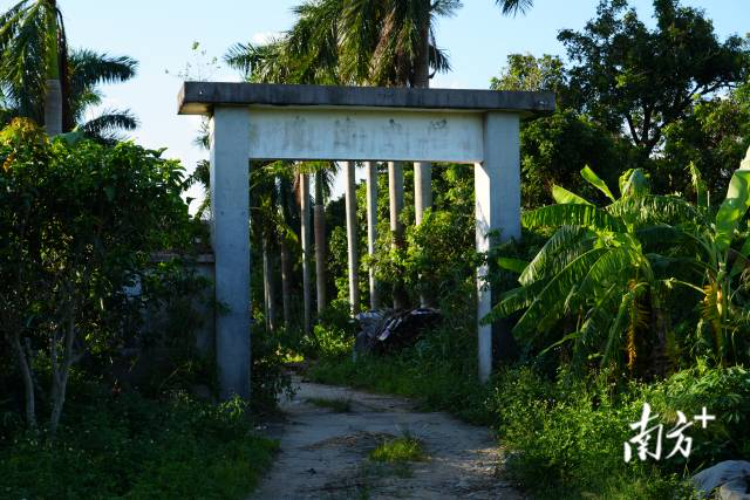 村内已闲置十二年的龙湾中学旧址牌坊。